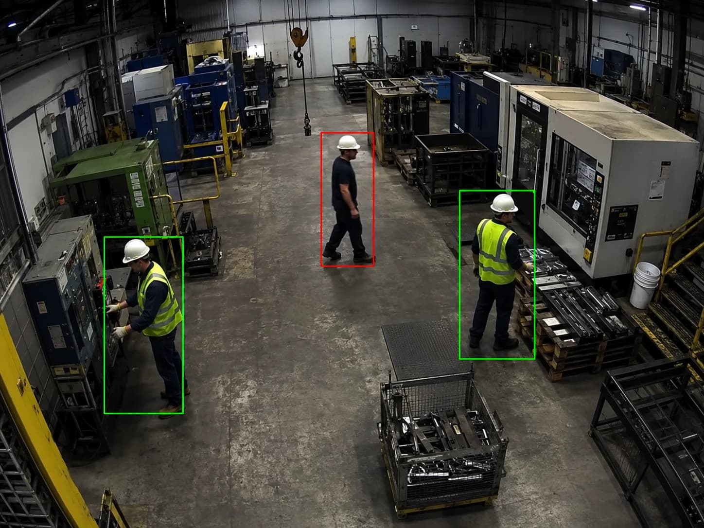 AI PPE monitoring system live warehouse view