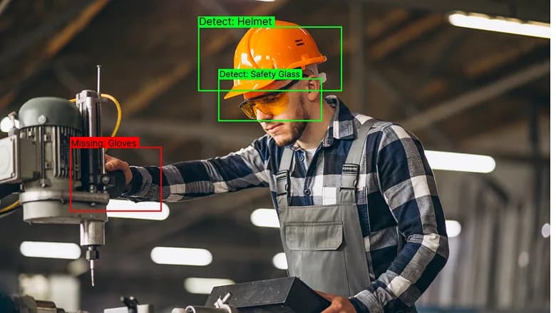 Worker wearing helmet visor