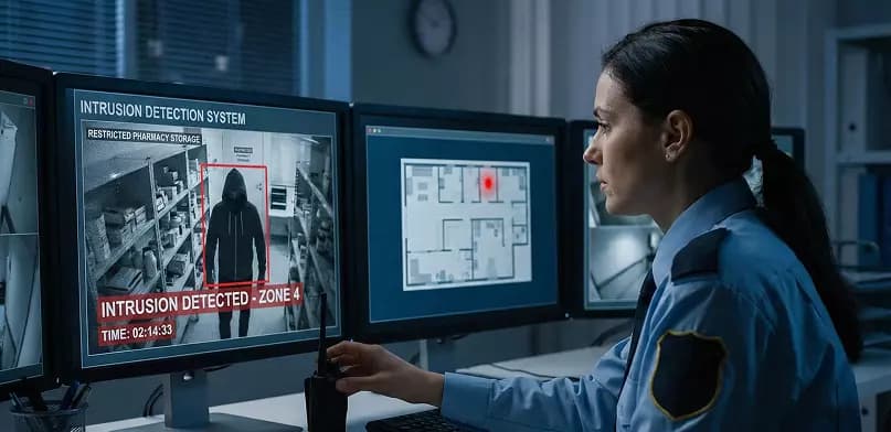 Security staff watching monitors