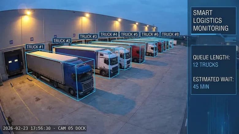 Vehicles waiting at loading bay