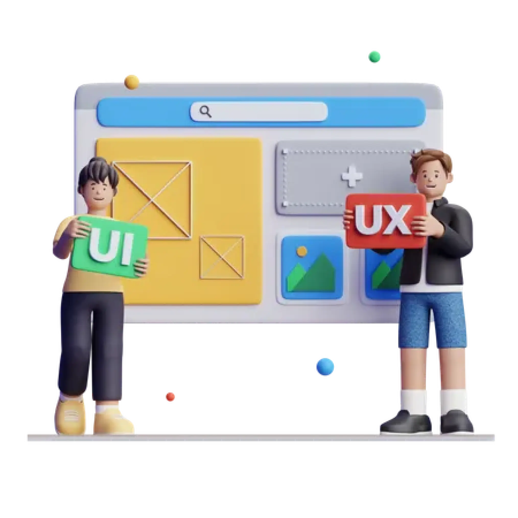 The term UX & UI are shown by two people as a way to show their skill in user interface & design.