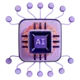 A purple color AI computer chip on a purple background, showcasing advanced technology.